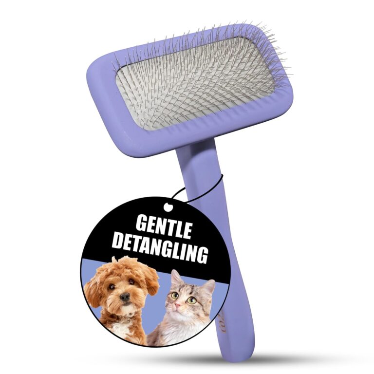 Tauro Pro Line Dog Brush for Shedding - Labradoodle, Goldendoodle or Poodle Long or Medium Hair - Slicker Brush for Dogs & Cat Grooming, Flexible Cushion & Non-Slip Grip (Size M - Purple)