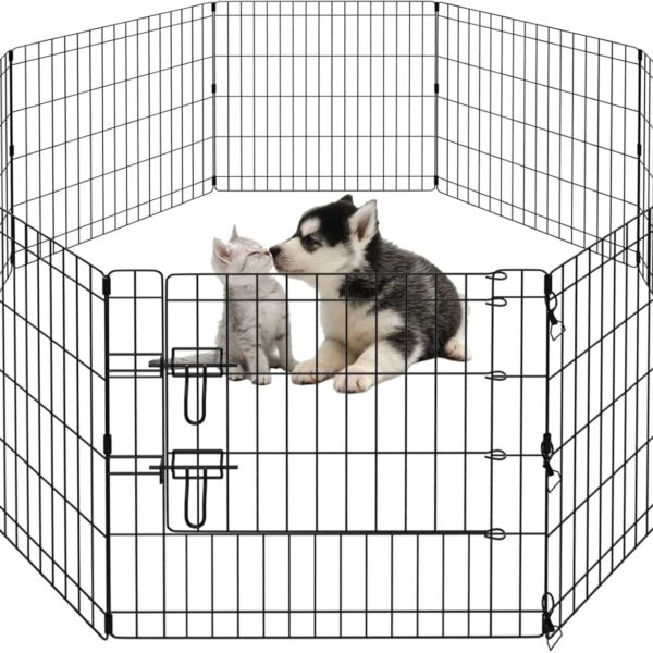 PEEKABOO Dog Pen Pet Playpen Dog Fence Indoor Foldable Metal Wire Exercise Puppy Play Yard Pet Enclosure Outdoor 8 Panels 24 Inch (Only Black playpen)