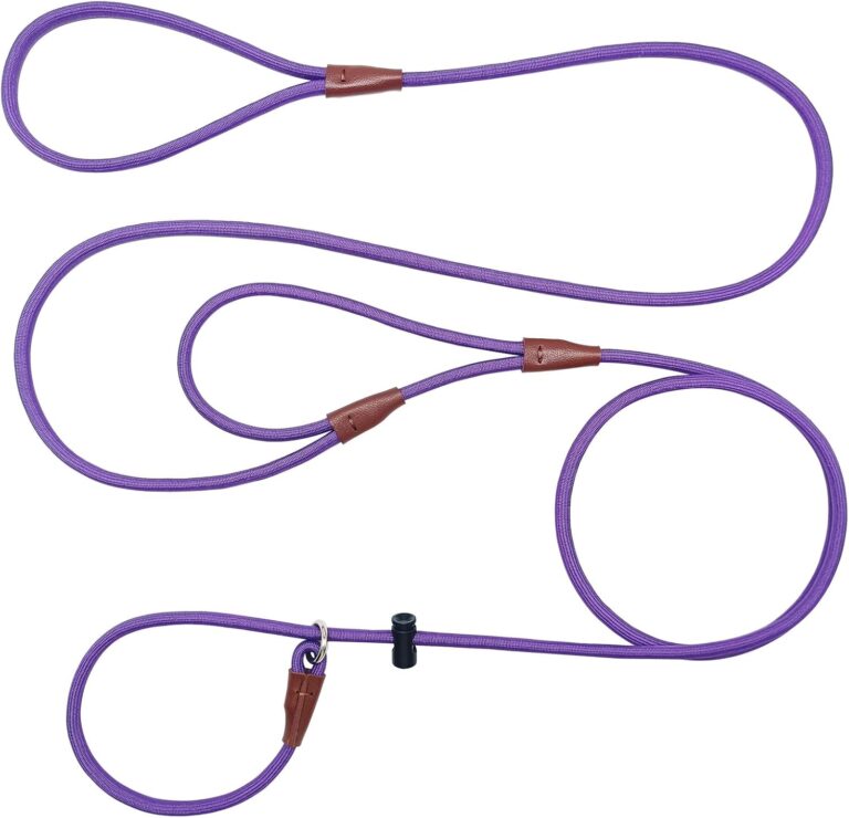 Double Handle Slip Lead 8FT Dog Leash, 1/4" Nylon Rope Training Lead, Traffic Handle No-Pull Control Leash for Small Medium Pet Puppies Walking8FT*1/4", Purple