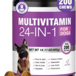 24-in-1 Dog Vitamins and Supplements 200 Ct Dogs Multivitamin Chewable Contain Chondroitin Probiotics Omega-3 Glucosamine for Dogs Skin Coat Heart Joint Gut Liver Brain Eyes Immune Support - Chicken