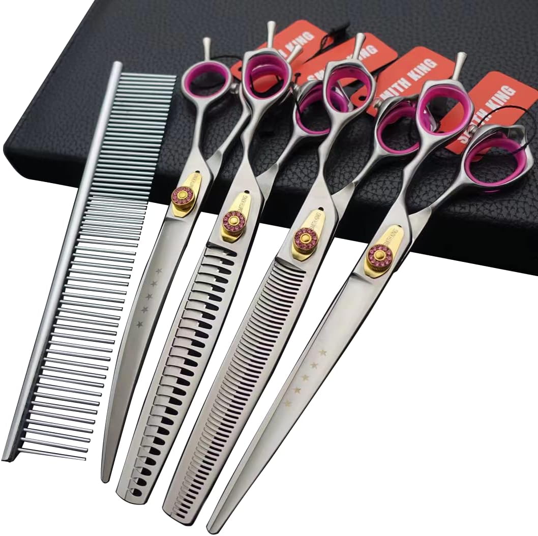 Professional Dog Grooming Shears Set Dogs Straight & thinning & Curved scissors & chunkers Scissorswith comb in 1 Set for Right-handed & Left-handed (8.0 Silvery right-handed) Professional Dog Grooming Shears Set Dogs Straight & thinning & Curved scissors & chunkers Scissorswith comb in 1 Set for Right-handed & Left-handed (8.0 Silvery right-handed)
