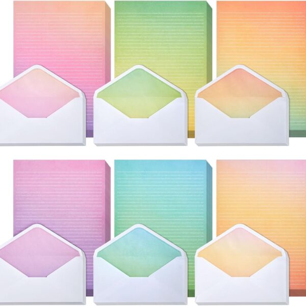 Paper Junkie Letter Writing Stationery Paper & Envelopes Set - 6 Watercolor Gradient Designs, 60 Lined Sheets & 30 Envelopes (10.25 x 7.25 In)