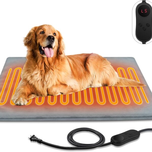 Large Pet Heating Pads for Dogs & Cats Outdoor, 35.4*23.6inches Dog Cat Heating Pad Bed Outdoor Waterprooof, Warming Heated Cat Dog Bed Blanket Outside, Heated Pet Mat, Gifts for Cats Dogs in Winter