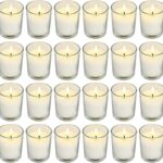 Soft Breeze 24 Pack Ivory Unscented Votive Glass Candles for Wishing, Hydrotherapy, Wedding, Birthday, Holiday, Party
