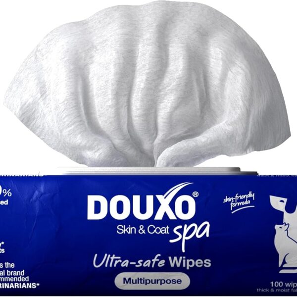 DOUXO Skin & Coat SPA - Ultra-Safe Multipurpose Wipes for Dogs and Cats, 100 Wipes, Gently Removes Tear and Saliva Stains, Leaves the Coat and Skin Refreshed and Smelling Great, Skin-Friendly Formula