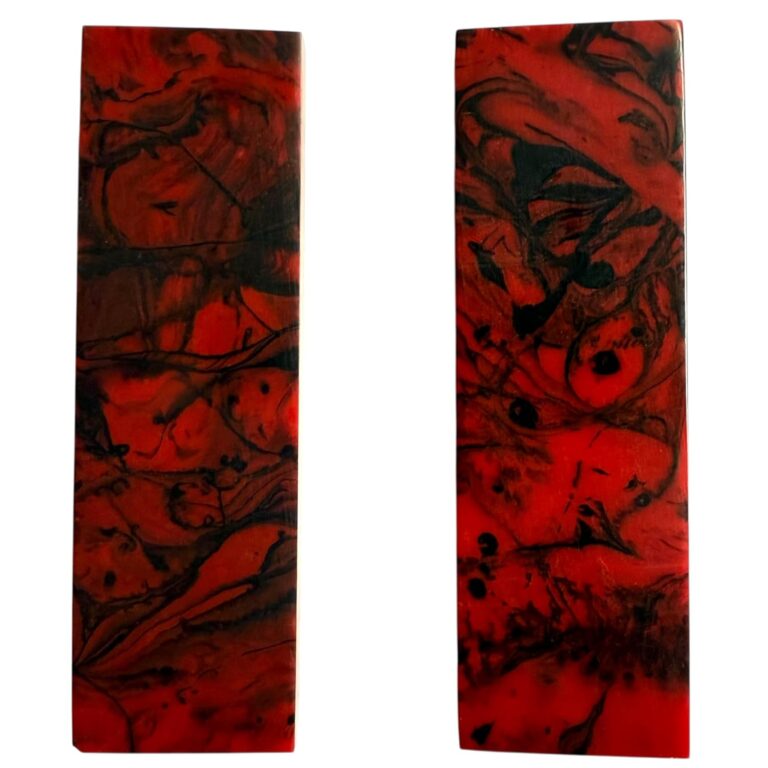 Malayan Products Knife Handle Scale Blanks Arylic Set 5.2in by 1.6in by 0.25in, Resin Grips Material Crafting, DIY Patriotic Knife Bladesmithing, Custom Scarlet Red and Black Marble Swirl