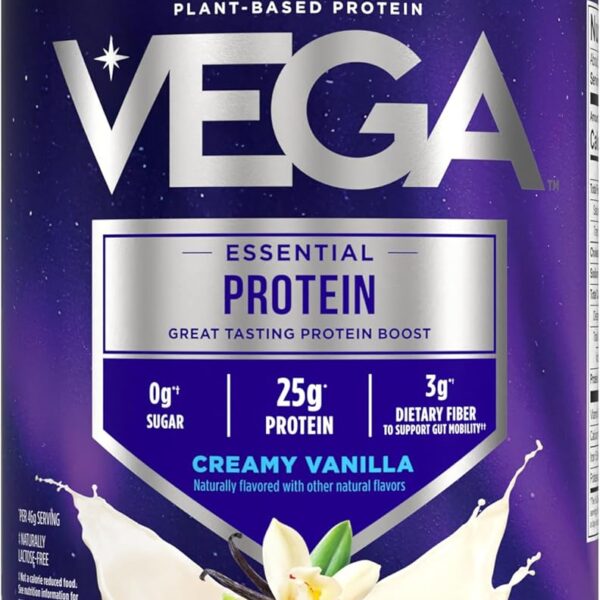 Vega Original Essential Protein - 25g Plant-Based Protein, Creamy Vanilla, 20 Servings, Vegan Non-GMO Drink Mix, Smoothie & Shake Ready, Gluten Free, Dairy Free, 32.5oz (Packaging May Vary)