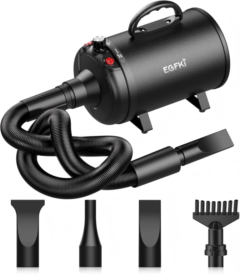 EGFKI Dog-Hair-Dryer, 5.2HP/ 3800W High Velocity Pet Blow Dryer with Heater for Grooming, Speed Temperature Adjustable Dog Blower Grooming Dryer with 4 Nozzles