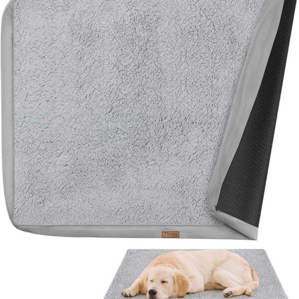 Tivray Dog Bed Cover, Washable Replacement Large Dog Bed Sheet with 3-Sided Continuous Zipper, Waterproof Liner, Soft Plush, Pet Mattress Fluffy Protector, 36x27x3 inch - L, Cover Only Grey