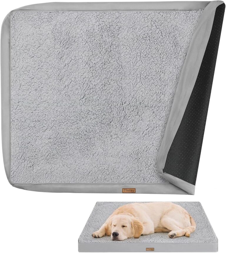 Tivray Dog Bed Cover, Washable Replacement Large Dog Bed Sheet with 3-Sided Continuous Zipper, Waterproof Liner, Soft Plush, Pet Mattress Fluffy Protector, 36x27x3 inch - L, Cover Only Grey