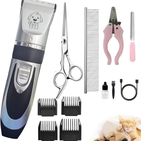 Dog Clippers Cat Clippers for Grooming Low Noise, Rechargeable, Cordless, YSpetclp Pet Shaver for Matted Hair, Quiet Animal Trimmer Pet Hair Thick Coats, for Dogs, Cats, Rabbits (Gray)