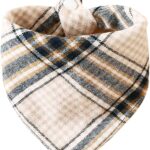 Beige & Navy Plaid Cotton Dog Bandana - Valentine Adjustable Triangular Scarf for Boys and Girls Pets, Soft & Stylish,Medium