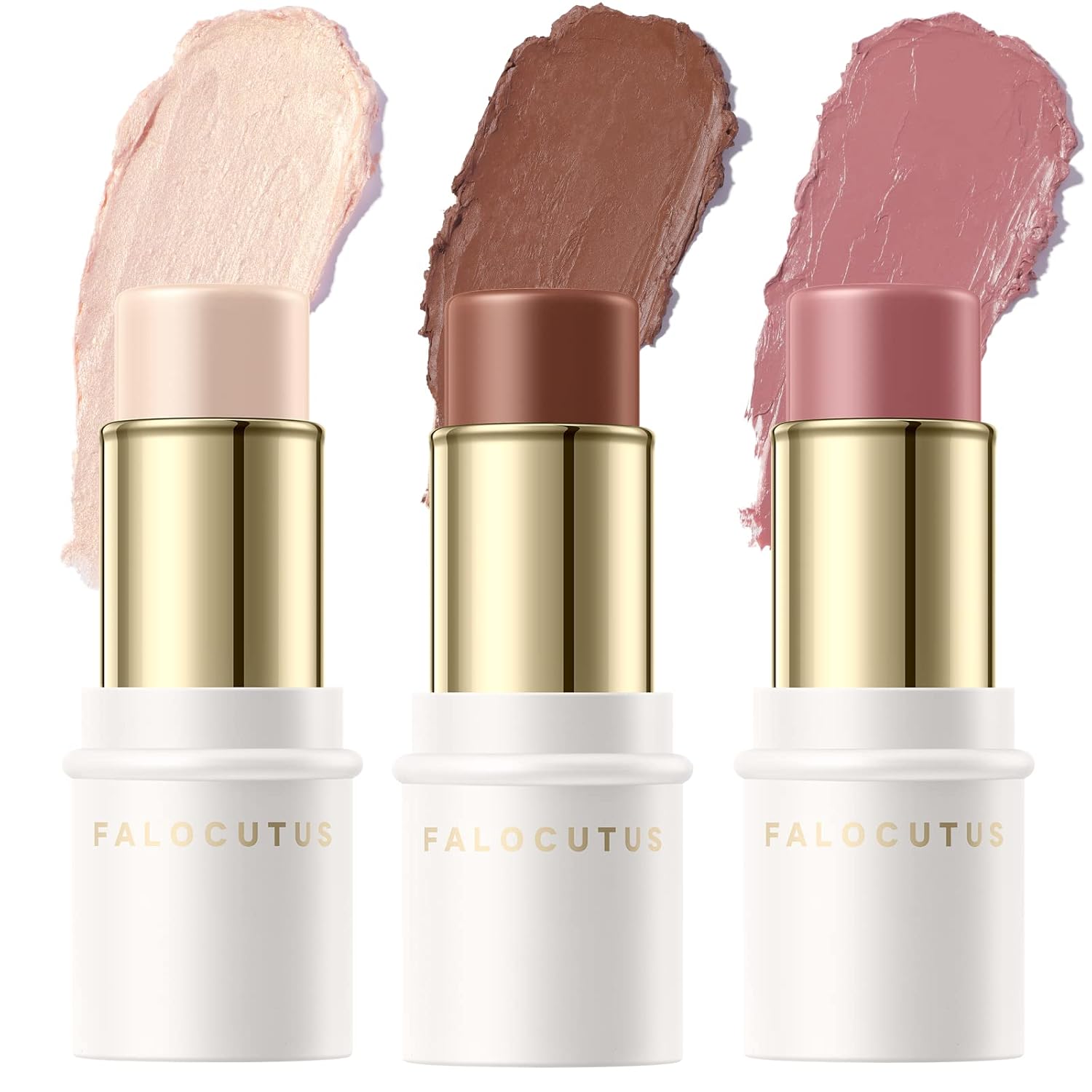 FALOCUTUS 3 Pcs NEUTRAL Contour Stick Set,Cream Blush & Highlighter Bronzer Pen,Long Lasting & Smooth Natural Face Contouring Illuminator,Professional Makeup Kit for All Skin FALOCUTUS 3 Pcs NEUTRAL Contour Stick Set,Cream Blush & Highlighter Bronzer Pen,Long Lasting & Smooth Natural Face Contouring Illuminator,Professional Makeup Kit for All Skin