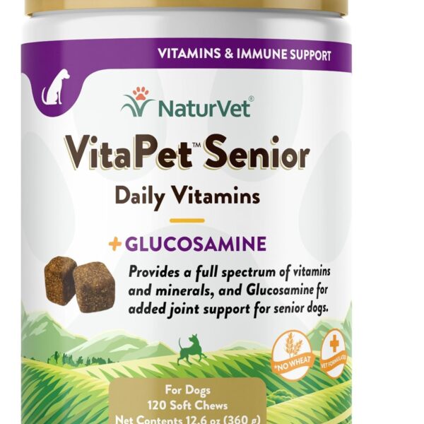 NaturVet VitaPet Senior Daily Vitamin Dog Supplements Plus Glucosamine  Includes Full-Spectrum Vitamins, Minerals  Joint Support for Older, Active Dogs  120 Ct. Soft Chews