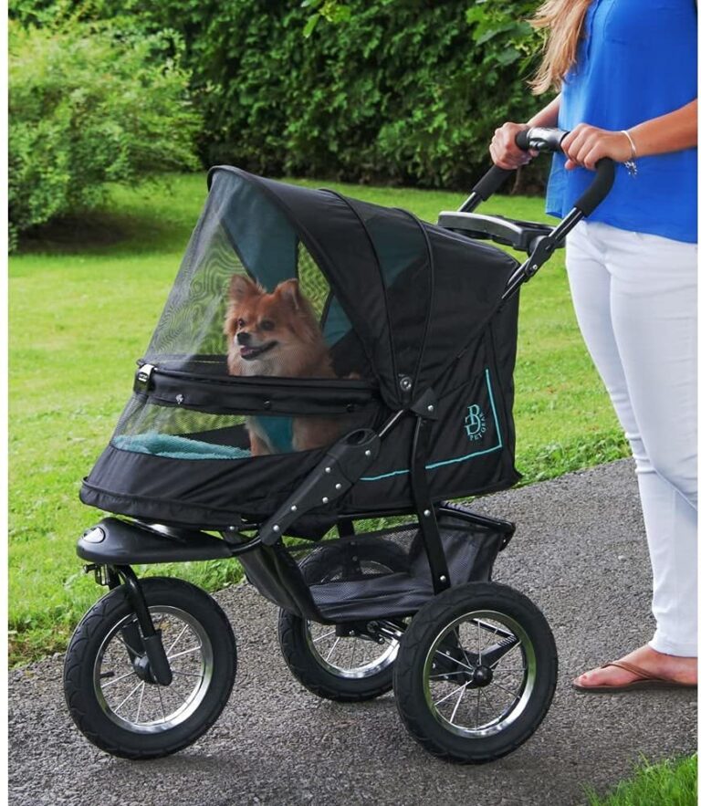 Pet Gear No-Zip NV Pet Stroller for Cats/Dogs, Zipperless Entry, Easy One-Hand Fold, Gel-Filled Tires, Plush Pad + Weather Cover Included, Skyline