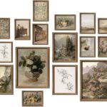 16 PCS Framed Vintage Wall Art Decor, French Country Farmhouse Gallery Wall Frame Set Prints for Bedroom Bathroom, Rustic Landscape Posters for Living Room Aesthetic, Cottagecore Dorm Home Collage Kit