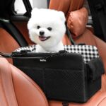 Console Dog Car Seat for Small Dogs Cats Up to 15lbs, Anti-Collapse Pet Armrest Booster Seat with Soft Pillow,Non-Slip Seat Rails Hooks & Safety Belt, Portable Car Accessories for Pets Travel