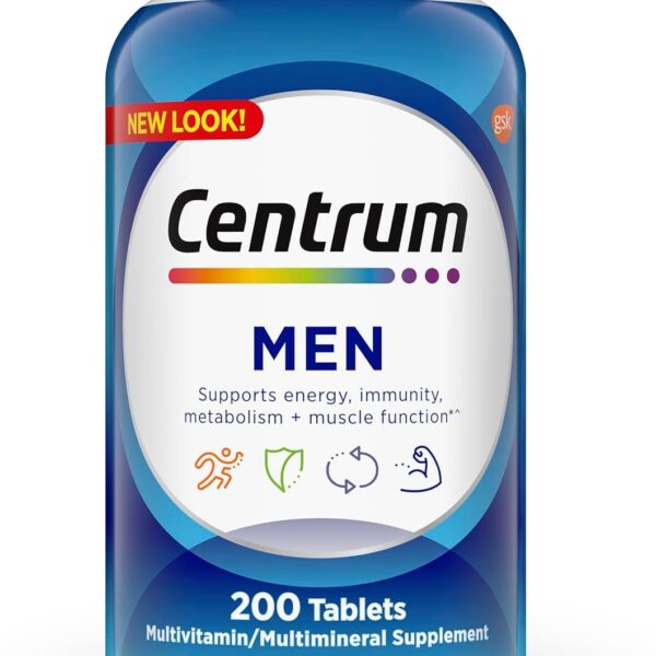 Centrum Multivitamin for Men, Multivitamin/Multimineral Supplement with Vitamin D3, B Vitamins and Antioxidants, Gluten Free, Non-GMO Ingredients -Tablet 200 Count