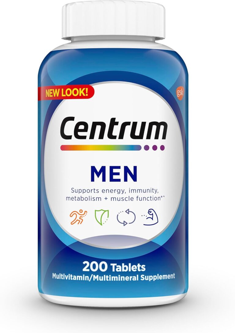Centrum Multivitamin for Men, Multivitamin/Multimineral Supplement with Vitamin D3, B Vitamins and Antioxidants, Gluten Free, Non-GMO Ingredients -Tablet 200 Count