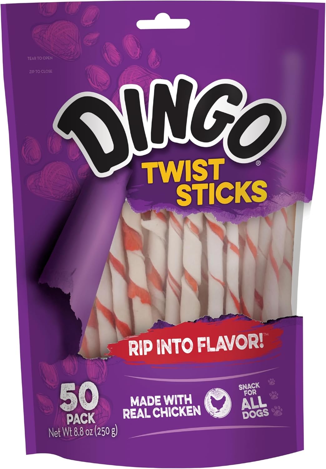 Dingo Twist Sticks 50 Count, Premium Rawhide Treats For Dogs Made with Real Chicken 50-Count Dingo Twist Sticks 50 Count, Premium Rawhide Treats For Dogs Made with Real Chicken 50-Count