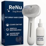 Renu Dog Brush - 3-in-1 Self-Cleaning Steamy Pet Brush for Dogs & Cats, Fresh Fur Shower Brush That Removes Loose Hair, Reduces Shedding, Grooming Tool for Long & Short Hair, Wet or Dry Use (White)