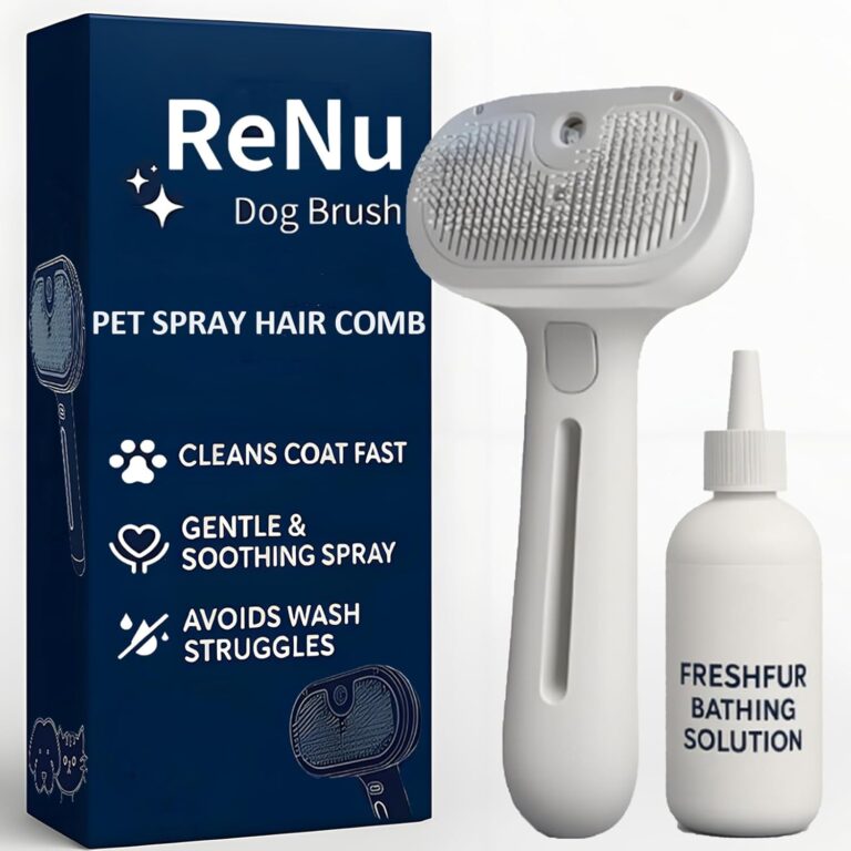 Renu Dog Brush - 3-in-1 Self-Cleaning Steamy Pet Brush for Dogs & Cats, Fresh Fur Shower Brush That Removes Loose Hair, Reduces Shedding, Grooming Tool for Long & Short Hair, Wet or Dry Use (White)