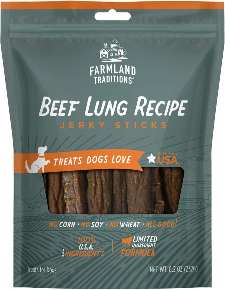 Farmland Traditions Beef Lung Recipe Jerky Dog Treats, High-Protein Dog Jerky Sticks, Wheat-Free & Made in USA for All Breeds & Sizes, 8.2 Oz Bag (Pack of 6)