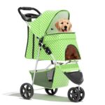 Dog Stroller for Small Dogs 10 Lbs 20 Lbs, Pet for Medium Dogs 30 Lbs, Cat Strollers for 1 Cats, 3 Wheels Foldable Jogger Puppy Stroller with Storage Basket and Cup Holder, Green Polka Dots