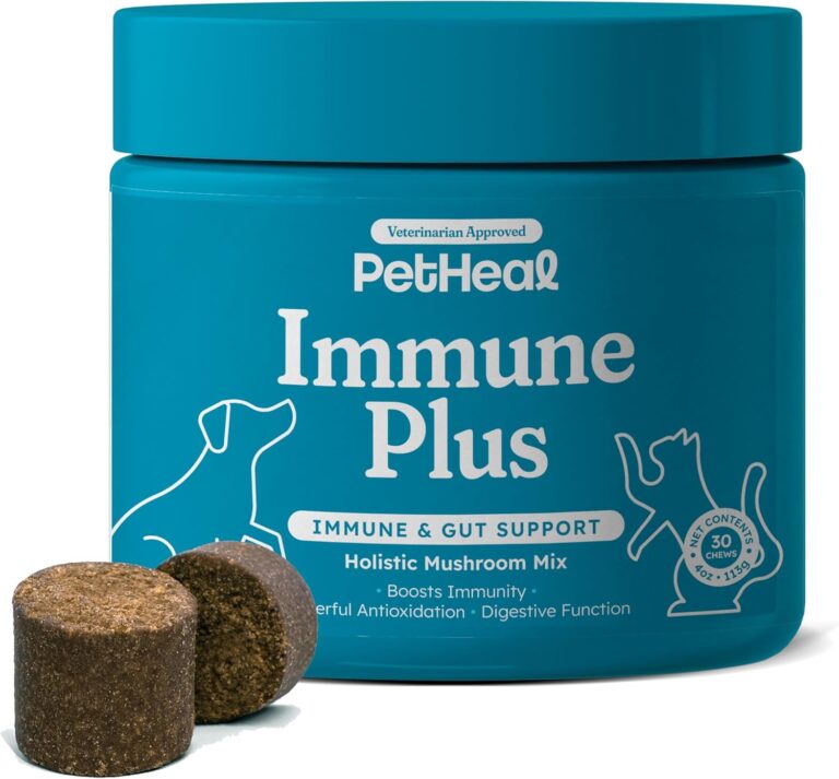 PetHeal Immune Plus Chews for Dogs - Vet-Reviewed - Supports Immunity, Energy & Liver Health with Turkey Tail, Reishi & Milk Thistle | Reduces Lumps & Promotes Shiny Coat | 30 Pork-Flavored Soft Chews