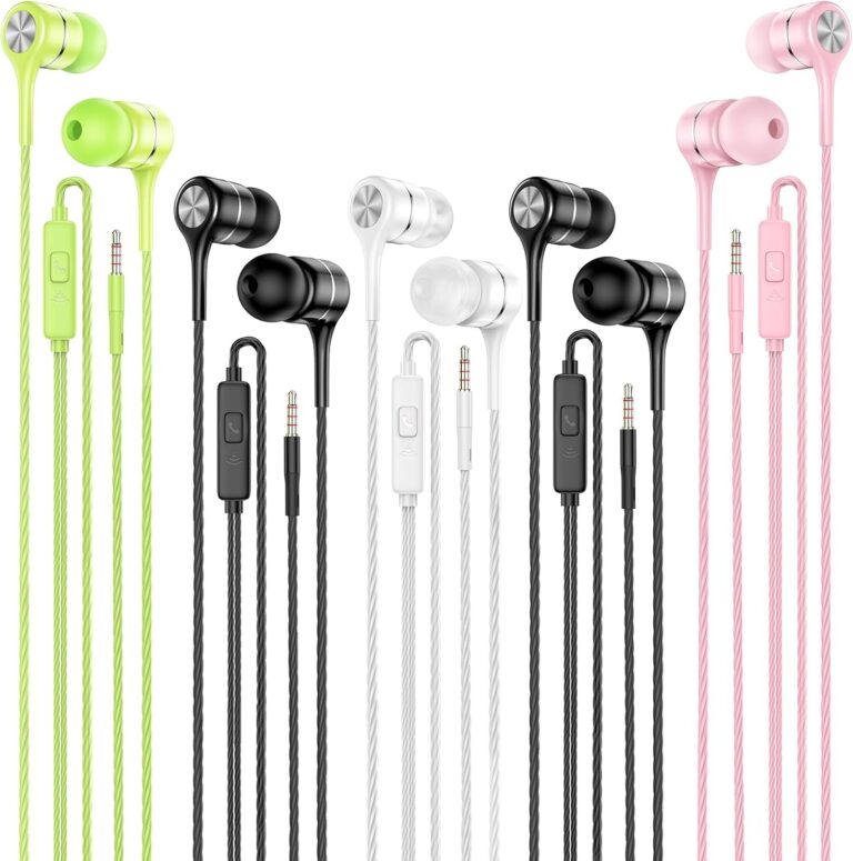 LWZCAM Wired Earbuds with Microphone 5 Pack, in-Ear Headphones with Heavy Bass, High Sound Quality Earphones Compatible with iPad, Laptop, MP3, Android Smartphones, Fits All 3.5mm Jack Device