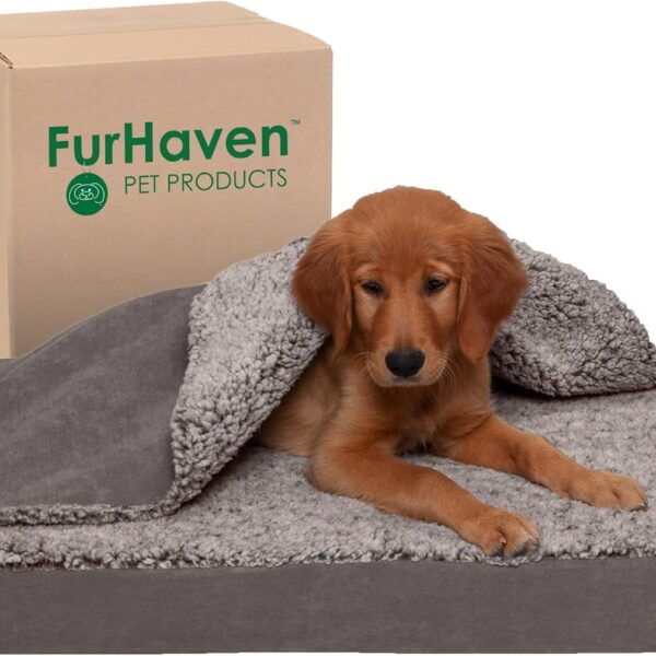 Furhaven Cooling Gel Dog Bed for Medium/Small Dogs w/ Removable Washable Cover, For Dogs Up to 35 lbs - Berber & Suede Blanket Top Mattress - Gray, Medium