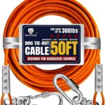 Tie Out Cable for Dogs Up to 300lbs,50ft Extra Strong 1000lbs Break Strength Tie-Out Tether Trolley Training Lead,Dog Run Cable for Yard Garden Park Camping Outside (Orange, 300lbs 50ft)
