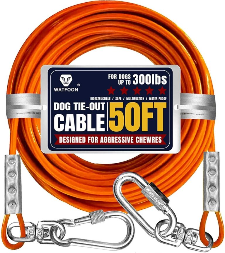 Tie Out Cable for Dogs Up to 300lbs,50ft Extra Strong 1000lbs Break Strength Tie-Out Tether Trolley Training Lead,Dog Run Cable for Yard Garden Park Camping Outside (Orange, 300lbs 50ft)