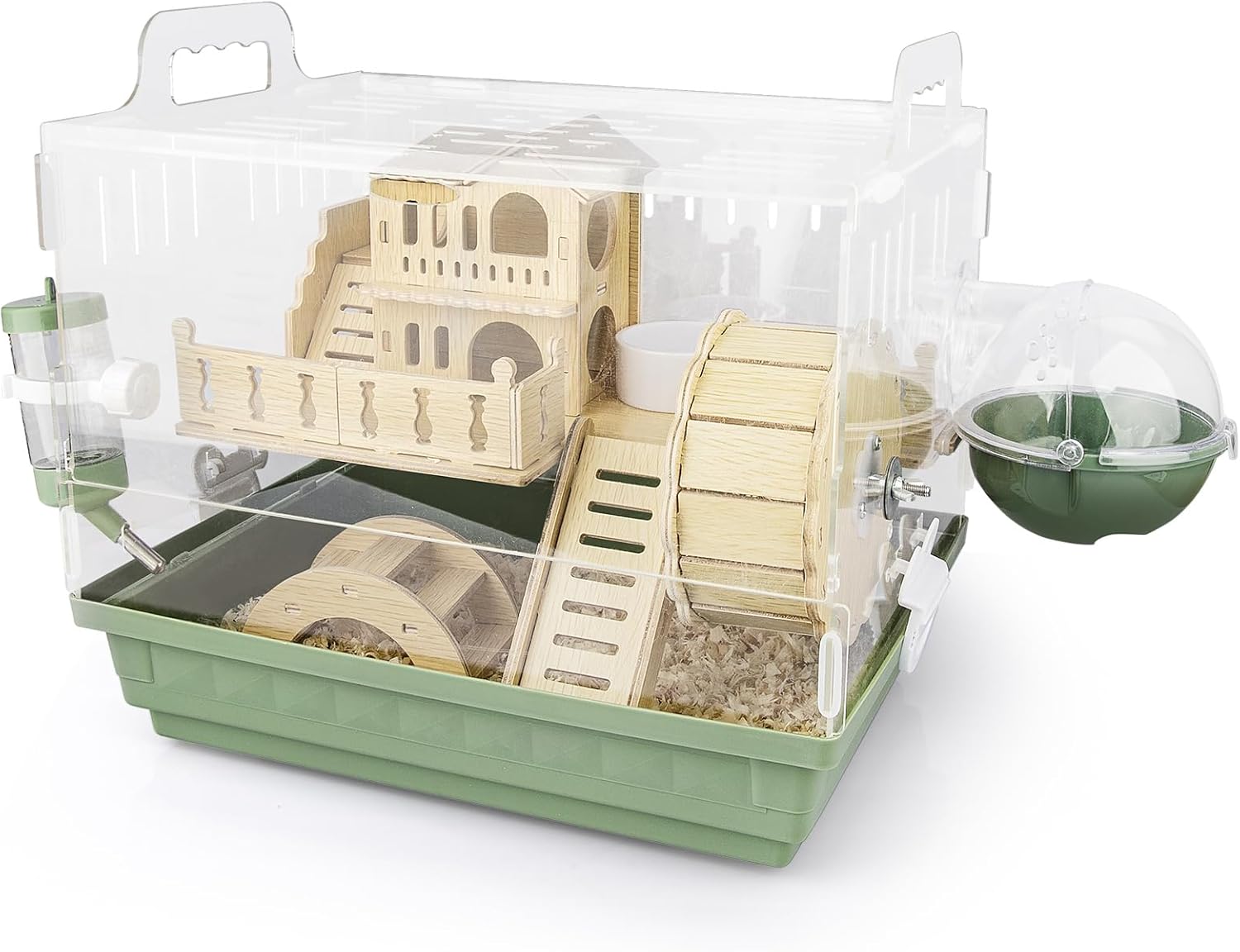 Cycodo 8 in 1 Acrylic Hamster Cage,2-Tier Dwarf Hamster Cage with Wooden Wheel & Hideout,Small Hamster Habitat with Accessories,Clear Pet Mice House(Green,14" L*10" W*11" H) Cycodo 8 in 1 Acrylic Hamster Cage,2-Tier Dwarf Hamster Cage with Wooden Wheel & Hideout,Small Hamster Habitat with Accessories,Clear Pet Mice House(Green,14" L*10" W*11" H)