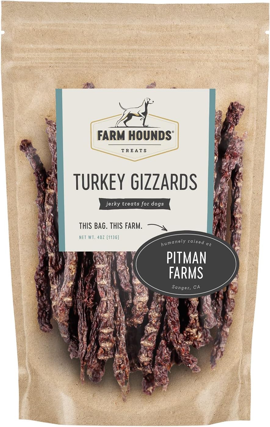 Farm Hounds - Turkey Gizzards - Premium Natural Jerky for Dogs - 100% Humanely Raised Turkey - Break-to-Size - Great for Training & Treats - No Added Fillers - Made in USA - 4oz - 1 Pack Farm Hounds - Turkey Gizzards - Premium Natural Jerky for Dogs - 100% Humanely Raised Turkey - Break-to-Size - Great for Training & Treats - No Added Fillers - Made in USA - 4oz - 1 Pack