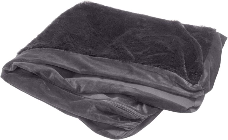 Furhaven Replacement Dog Bed Cover Plush & Velvet L Shaped Chaise, Machine Washable - Platinum Gray, Jumbo Plus (XX-Large)