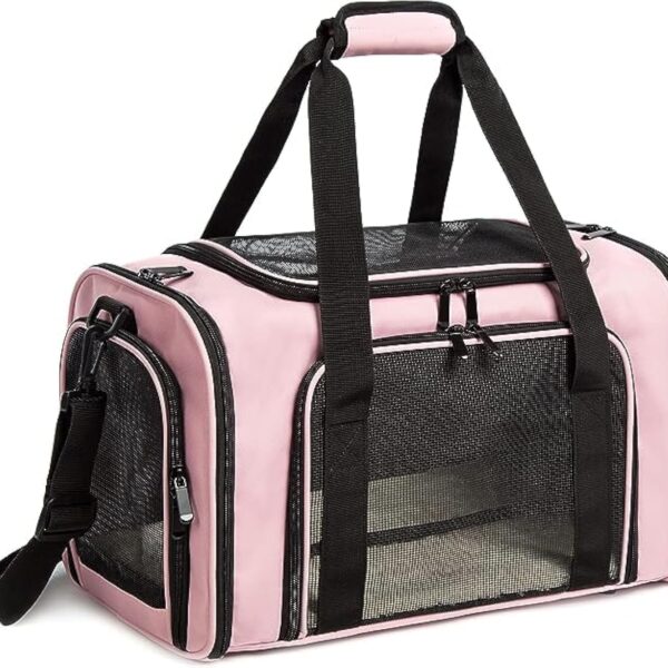 ROSEBB Cat Carrier Dog Carrier Pet Carrier Cat Bags for Small Medium Cats Dogs Puppies of 15 Lbs,of Airline Approved Small Dog Bag Soft Sided,Collapsible Travel Puppy Carrier (Large, Pink)