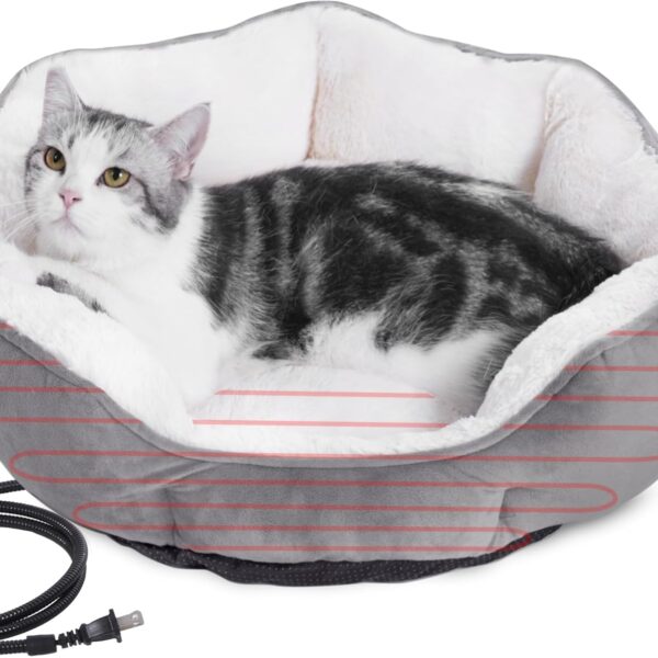Heated Cat Bed Indoor for Cats & Small Dogs - Winter Warm Plush Round Pets Heating Bed, Ultra-Soft Velvet & Cotton Thermal Heated Dogs Bed for Cold Weather, Overheat Protection for Pets (20x20 Inch)