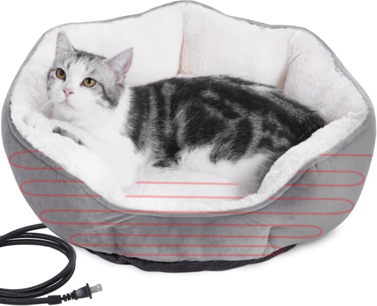Heated Cat Bed Indoor for Cats & Small Dogs - Winter Warm Plush Round Pets Heating Bed, Ultra-Soft Velvet & Cotton Thermal Heated Dogs Bed for Cold Weather, Overheat Protection for Pets (20x20 Inch)