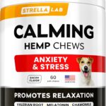 Advanced Calming Chews for Dogs - Hemp Chews and Melatonin - Anxiety Relief - Sleep Aid - Relaxing Treats - Stress Relief During Fireworks, Storms, Thunder, Barking - Made in USA - Bacon - 60ct