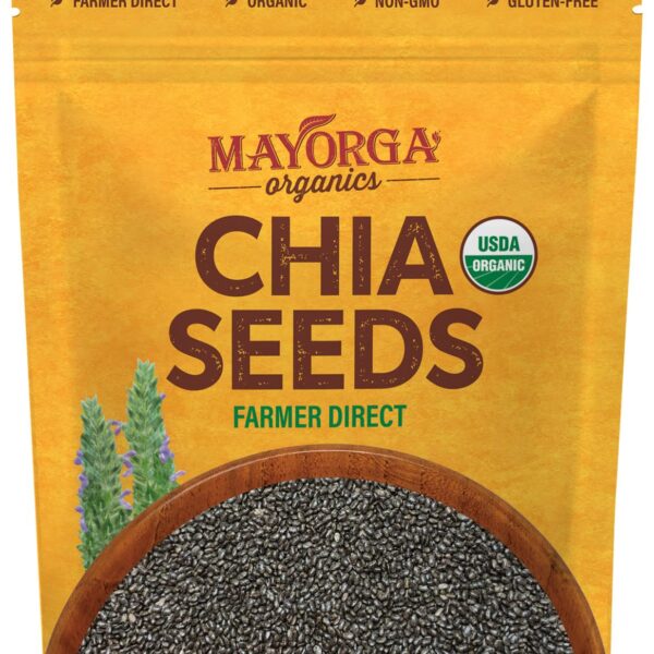 Mayorga Organic Raw Chia Seeds, 3lb Resealable Bag | Superfood w/Plant-Based Omega 3 & Vegan Protein | USDA Certified, Gluten-Free, Non-GMO, Direct Trade, Kosher | Add to Breakfast, Oats & More
