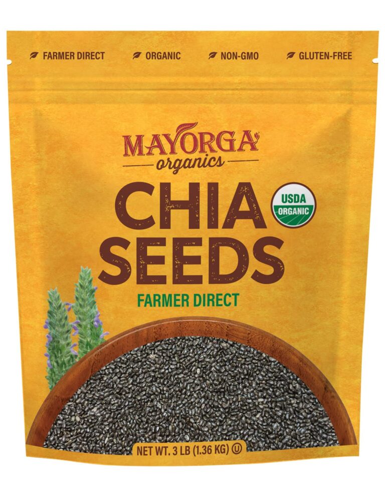 Mayorga Organic Raw Chia Seeds, 3lb Resealable Bag | Superfood w/Plant-Based Omega 3 & Vegan Protein | USDA Certified, Gluten-Free, Non-GMO, Direct Trade, Kosher | Add to Breakfast, Oats & More
