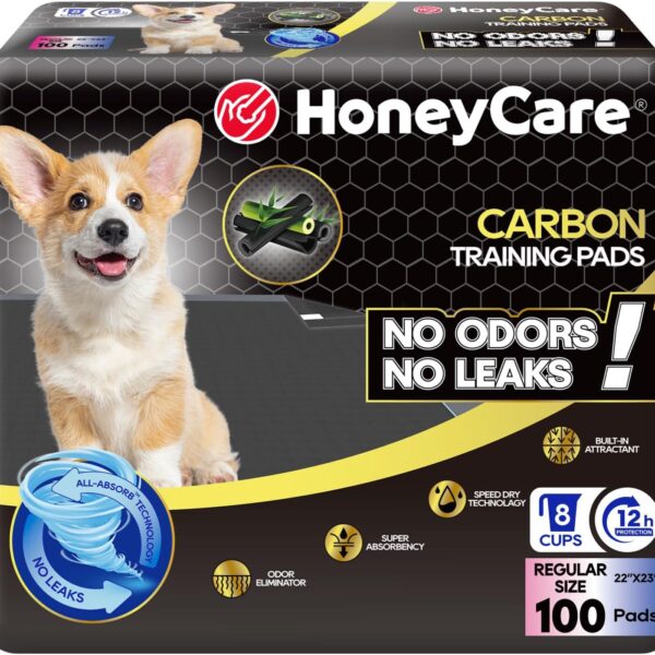 HONEY CARE All-Absorb Puppy Training Pads | Doggie Potty Pads Absorb Eliminating Urine Odor, Ultra Charcoal Dog Pee Pad (Carbon, L 22x23 inch, 100ct)