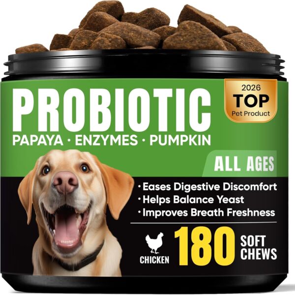 Probiotics for Dogs  Helps Digestion, Loose Stools, Gas & Sensitive Stomachs, Probiotics for Itchy Skin & Dog Yeast Infection, Immune & Fresher Breath with 4 Prebiotics & 5 Digestive Enzymes  180 ct