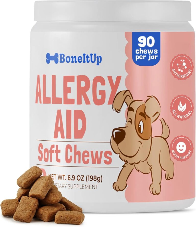 BoneItUp Soft Dog Allergy Chews for Itching, Sneezing, Paw Licking, Seasonal Allergies - Essential Omega-3, Turmeric & Quercetin for Dogs Allergies - Daily Immune & Digestive Dog Allergy Treats (90ct)