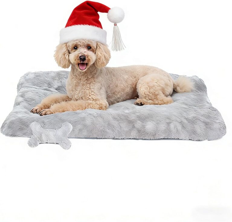 Washable Dog Bed for Small to Large Dogs, Calming Anti Anxiety Medium Dog Bed, Deluxe Plush Faux Fur Crate Beds, Comfy Fluffy Kennel Pad Pet Sleeping Mat with Non-Slip Bottom, 35"x22", Gray