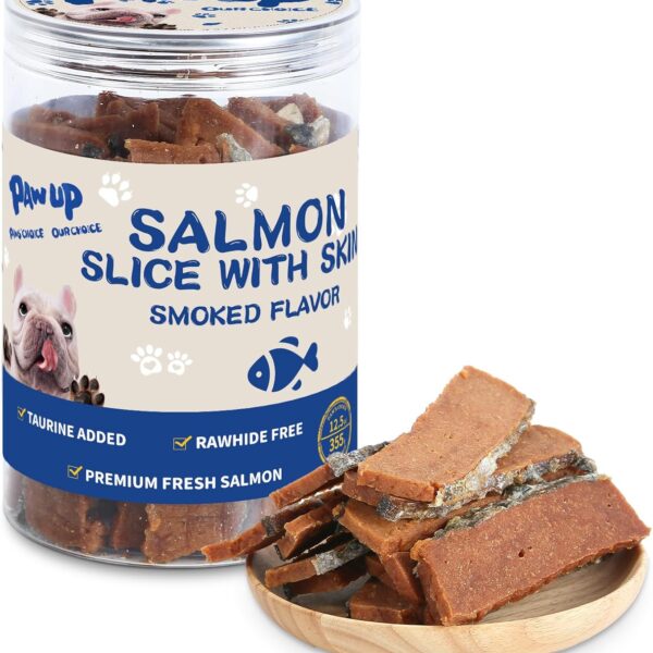 PAWUP Salmon Fillet Dog Treats, Salmon Jerky with Fish Skin, Healthy High Protein Snacks, Natural Omega 3-6, Low in Fat with Taurine,12.5oz (Smoked Flavor)