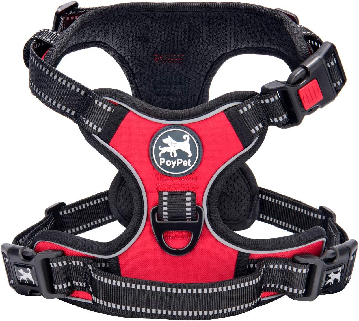 PoyPet No Pull Dog Harness, No Choke Front Clip Dog Reflective Harness, Adjustable Soft Padded Pet Vest with Easy Control Handle for Small to Large Dogs(Red,M) PoyPet No Pull Dog Harness, No Choke Front Clip Dog Reflective Harness, Adjustable Soft Padded Pet Vest with Easy Control Handle for Small to Large Dogs(Red,M)