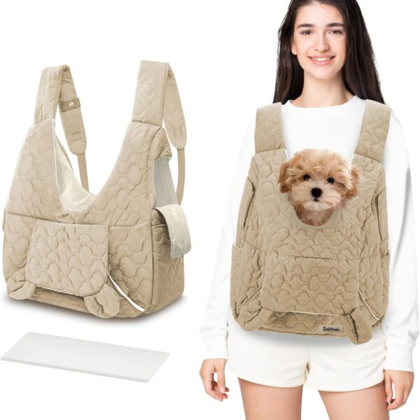 Pet Carrier Backpack, Adjustable Pet Front Cat Dog Carrier Backpack Travel Bag for Small Medium Dogs Cats and Rabbits, Safety Strap with Removable Bottom Plate for Camping Hiking Traveling