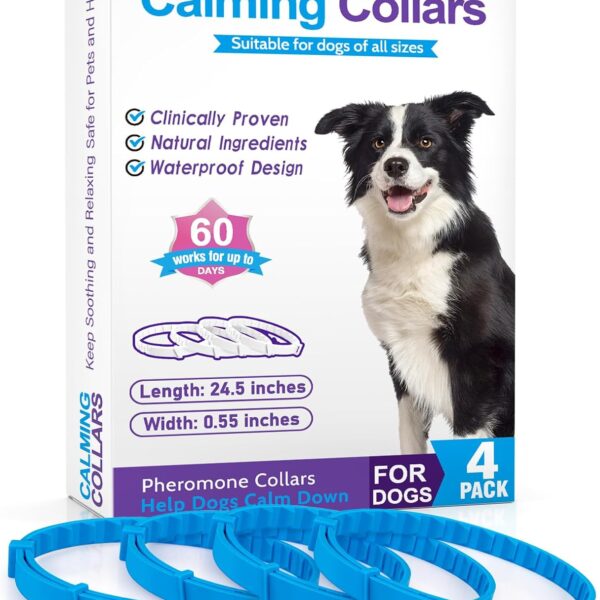 Calming Collar for Dogs: 4 Packs Pheromone Collar for Dog,Anxiety Relief for Dogs,Lasts 60 Days,Relieve Bad Behavior,25 Inches Size Flexible Adjustable for Small Medium Large Dog (Blue)